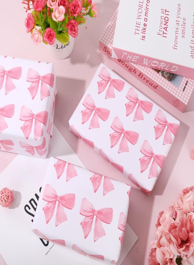 JarThenaAMCS Pink Bow Wrapping Paper -Mini Roll- 17In x 32.8 Ft Watercolor Bow Knot Gift Wrap Paper Sweet Craft Paper for Mother's Day Girls Birthday Wedding Baby Shower Party Packing Supplies - Image 3